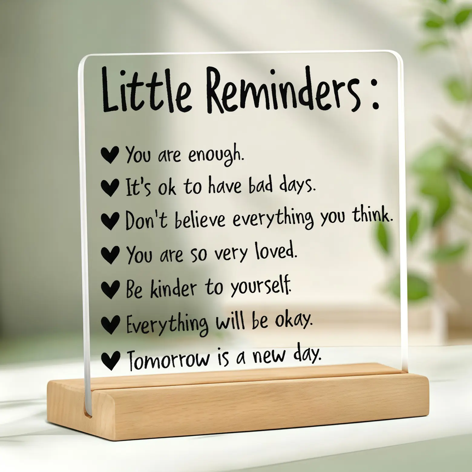 Little Reminders Acrylic Plaque with Wooden Stand, Positive Self Love Affirmations Desk Sign, Inspirational Motivational Decor, Birthday Christmas Gift for Women