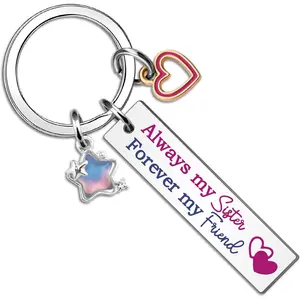 "Always my Sister Forever my Friend" Keychain Bestie/Soul Sister Gift for Women Birthday/National Girlfriends Day Present Heart
