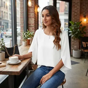 Women's Elegant Summer Tops Dressy Casual Shirts 3/4 Sleeve Work Blouse Business Casual - Lightweight Breathable Cotton Perfect for Office Professional Daily Wear Comfortable Fashion Style Ladies Clothing