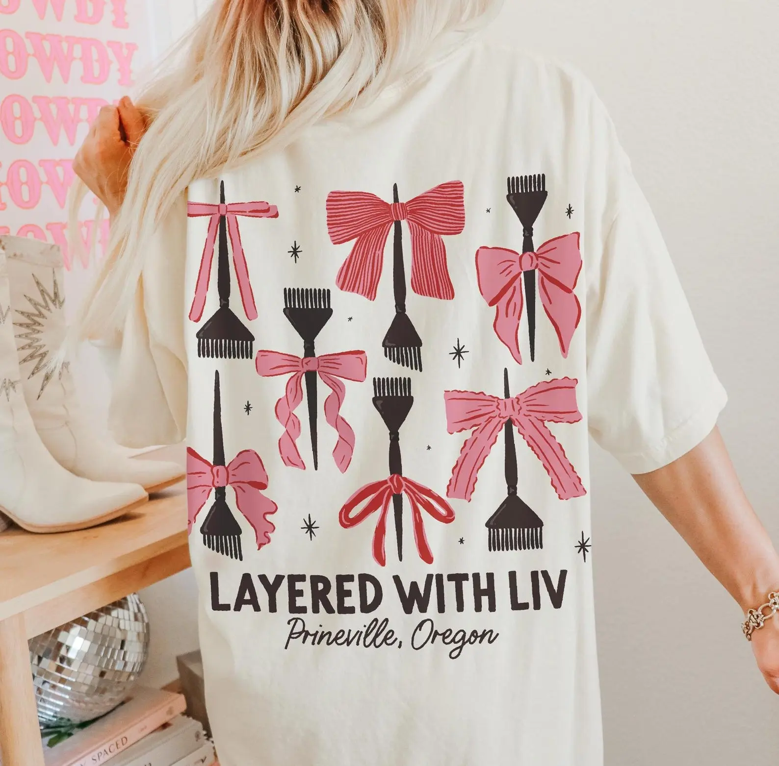 Women's Casual Round Neck Fabric T-Shirt - Custom Hair Stylist Instagram Name Top, Cosmetology Gift for Ladies