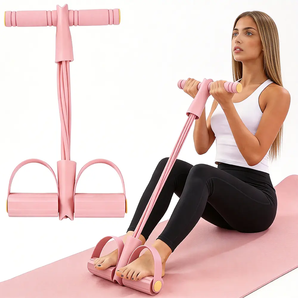 6-Tube Pedal Resistance Band, Portable Elastic Pull Rope for Home Gym, Arm, Waist, Sit-Up, Yoga and Abdominal Training