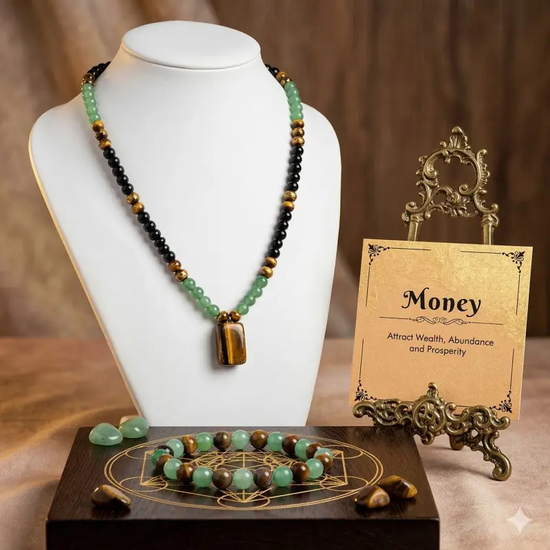 Wealth & Abundance Manifesting Genuine Green Aventurine-Tiger Eye Money Magnet Necklace, Crystal Stone, Gemstone Beaded, Green Aventurine, Healing Crystal Pendant Gift, Crystal Stone Necklaces, Gemstone Beaded Necklaces Prosperity freak gifts for her
