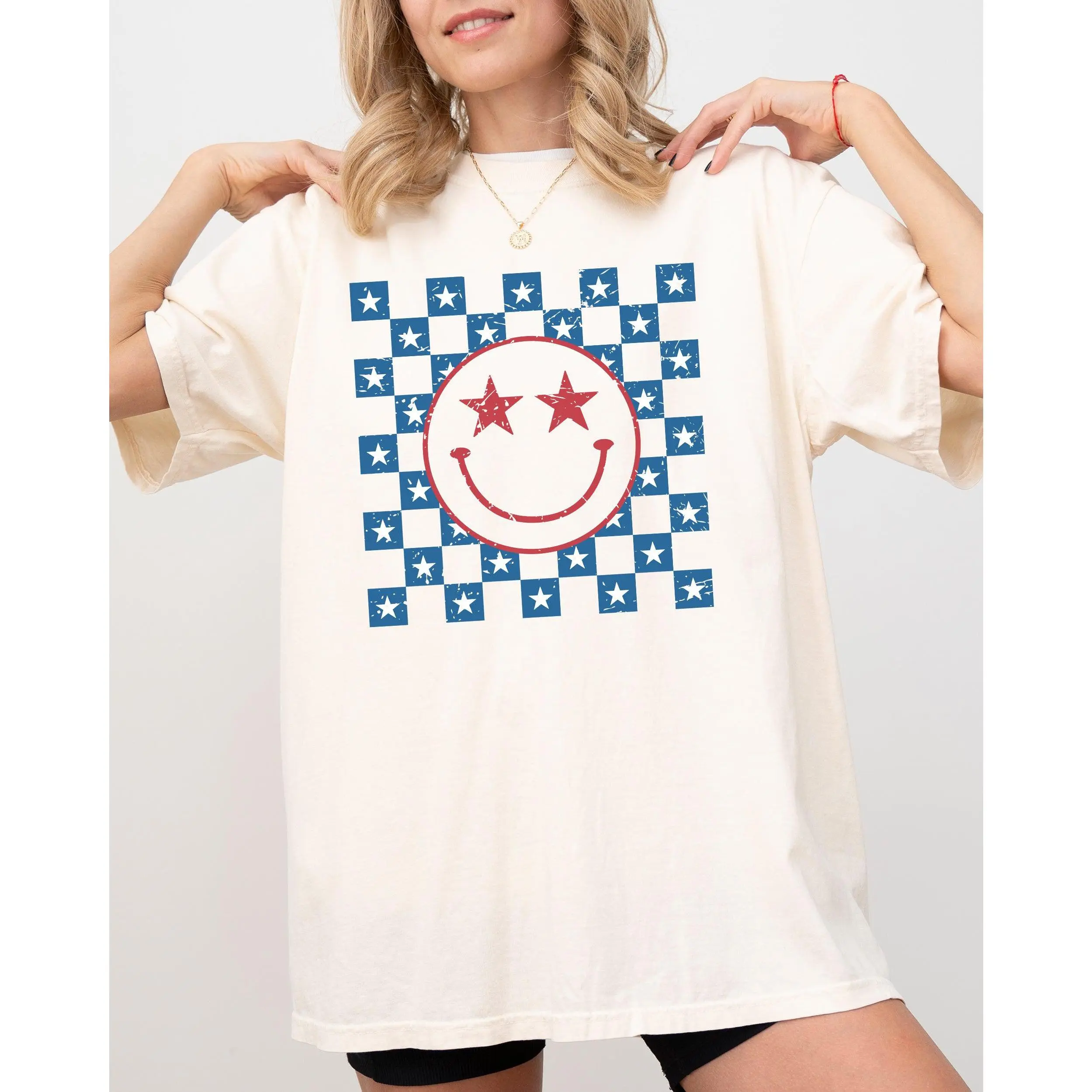 USA Smiley, Patriotic, America, Retro, Vintage, Independence Day, Fourth Of July, 4th of July Tshirt, Women's, Comfort Colors Tee, Patriotic, Independence Day, Fourth of July, 4th of July, America, USA