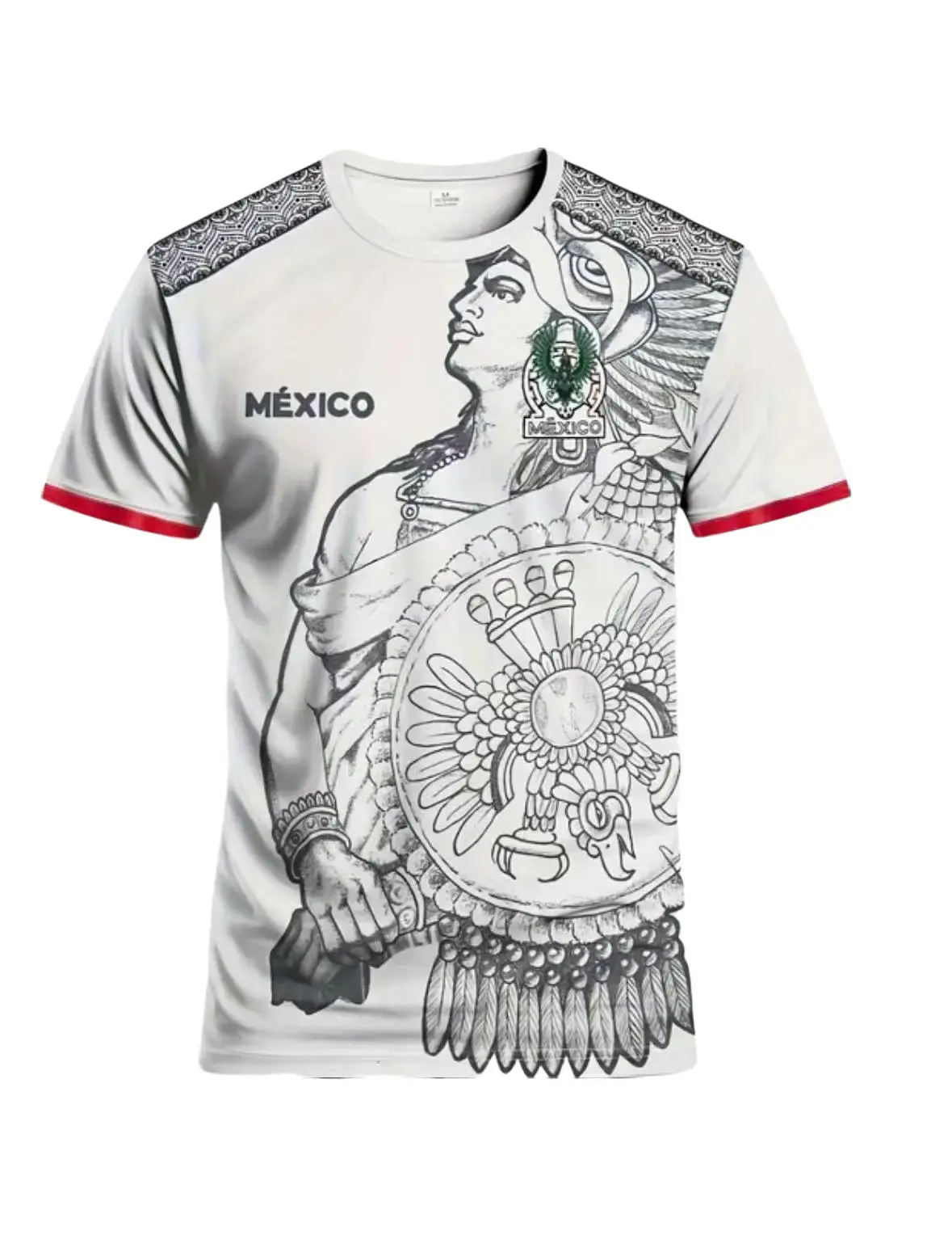 Men's Crew Neck Football Jersey, Commemorative Mexico Shirt with Ethnic Pattern, Quick-Dry Football Fashion for Fans and Events, Male