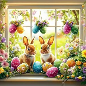 5D Diamond Painting Kit for Beginners with Instructions | Easter Egg Rabbit Art Set for Adults, Acrylic Paint on Canvas, Multiple Sizes: 19.99x19.99cm, 29.97x29.97cm, 39.88x39.88cm, 50.01x50.01cm