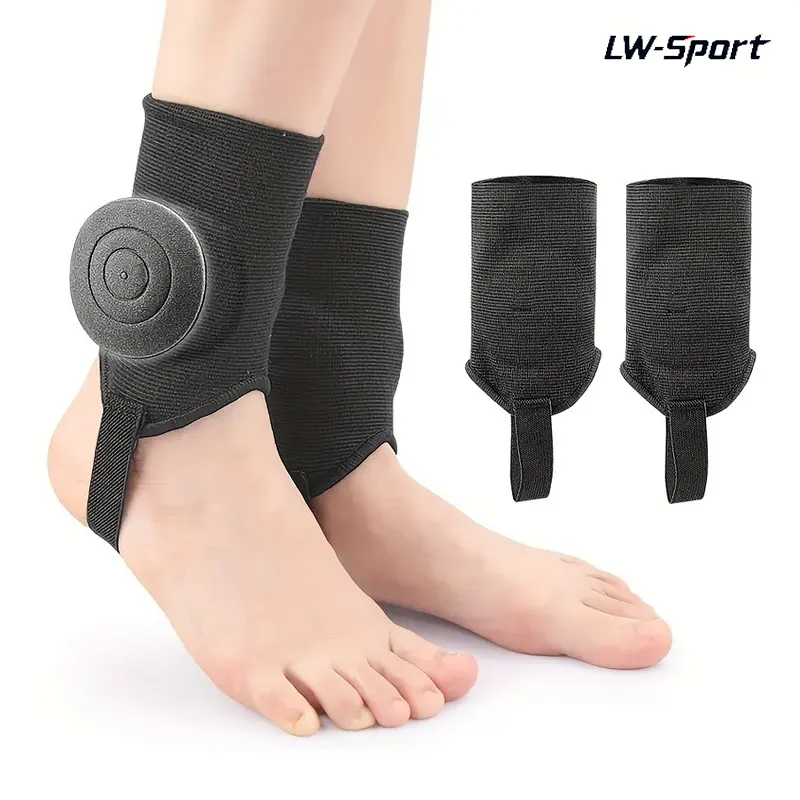 2Pcs Double Layer Sports Ankle Brace with Shock Absorption Pad, Elastic Compression Ankle Support Sleeve with Heel Strap, Anti-Sprain Ankle Stabilizer for Basketball Soccer Running Workout