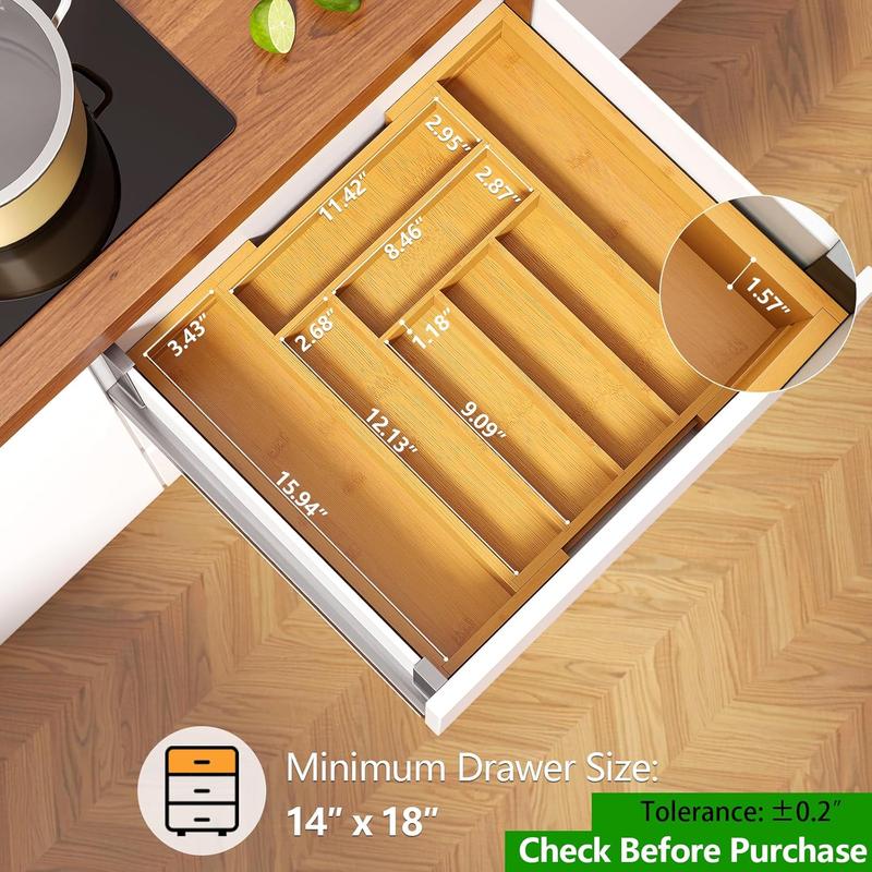 [New Deal] Bamboo Expandable Drawer Organizer for Utensils Holder, Adjustable Cutlery Tray, Wood Drawer Dividers Organizer for Silverware, Flatware, Knives in Kitchen, Bedroom, Living Room