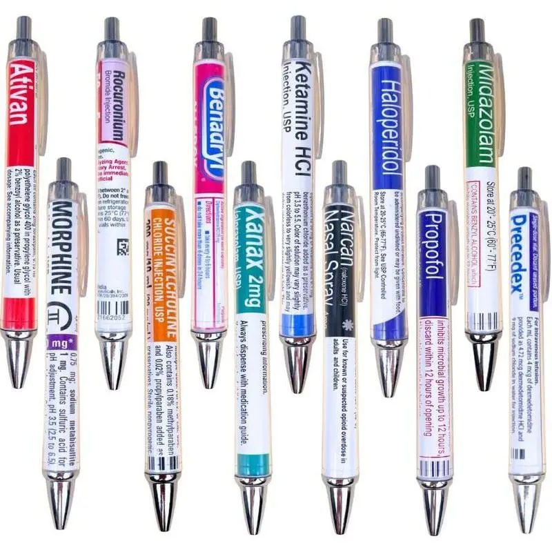 SAGAETR 12 PC Pharmacy Pens for Nurse & Pharmacist| Funny Drug Nursing Week Pharmacy Technician Gifts for Women Needle Vaccine Syringe Pill Medicine Pen Accessories Bulk