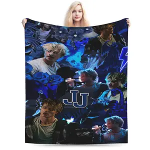 A blanket with JJ Maybank print, modern design, versatile for living room, office or travel, soft, comfortable, durable and machine washable