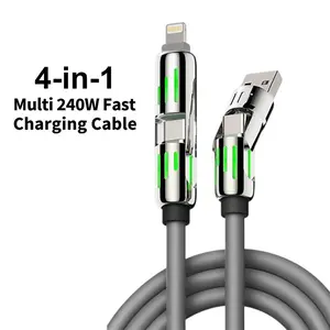240W 4-in-1 Multi USB Charging Cable with USB-A, Type-C & Lightning – Supports Fast Charging for iPhone 17/16/15/14/13, iPad Pro, and Android Type-C Devices – Portable & Convenient