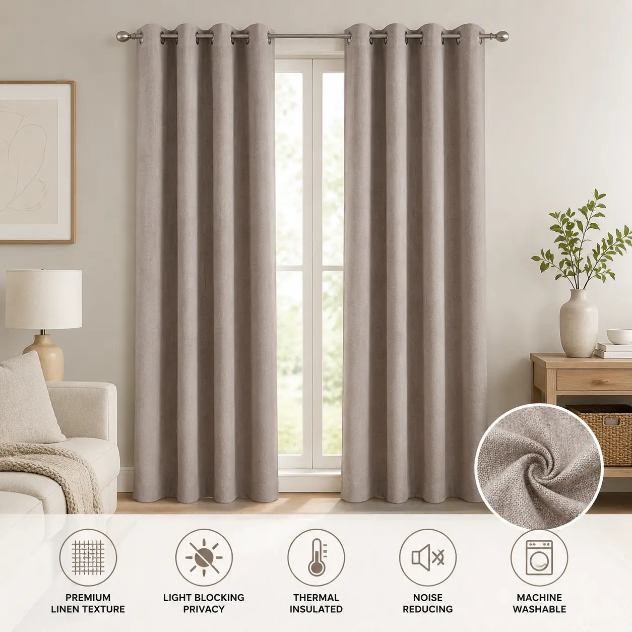 2 Panels Linen Blackout Curtains ,Formaldehyde‑Free & Odor‑Free, Soft Fabric, Natural Drape, Wrinkle-resistant, 2 Panels Set, Luxury Curtains ,Home Decor,for Living Room & Bedroom