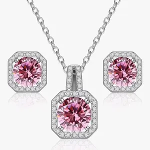 Square Cubic Zirconia Earrings and Necklace Set for Women, 925 silver Plated Cubic Zirconia Wedding Jewelry Sets for Bride Bridesmaid Birthstone Jewelry Gifts for Wife Mom