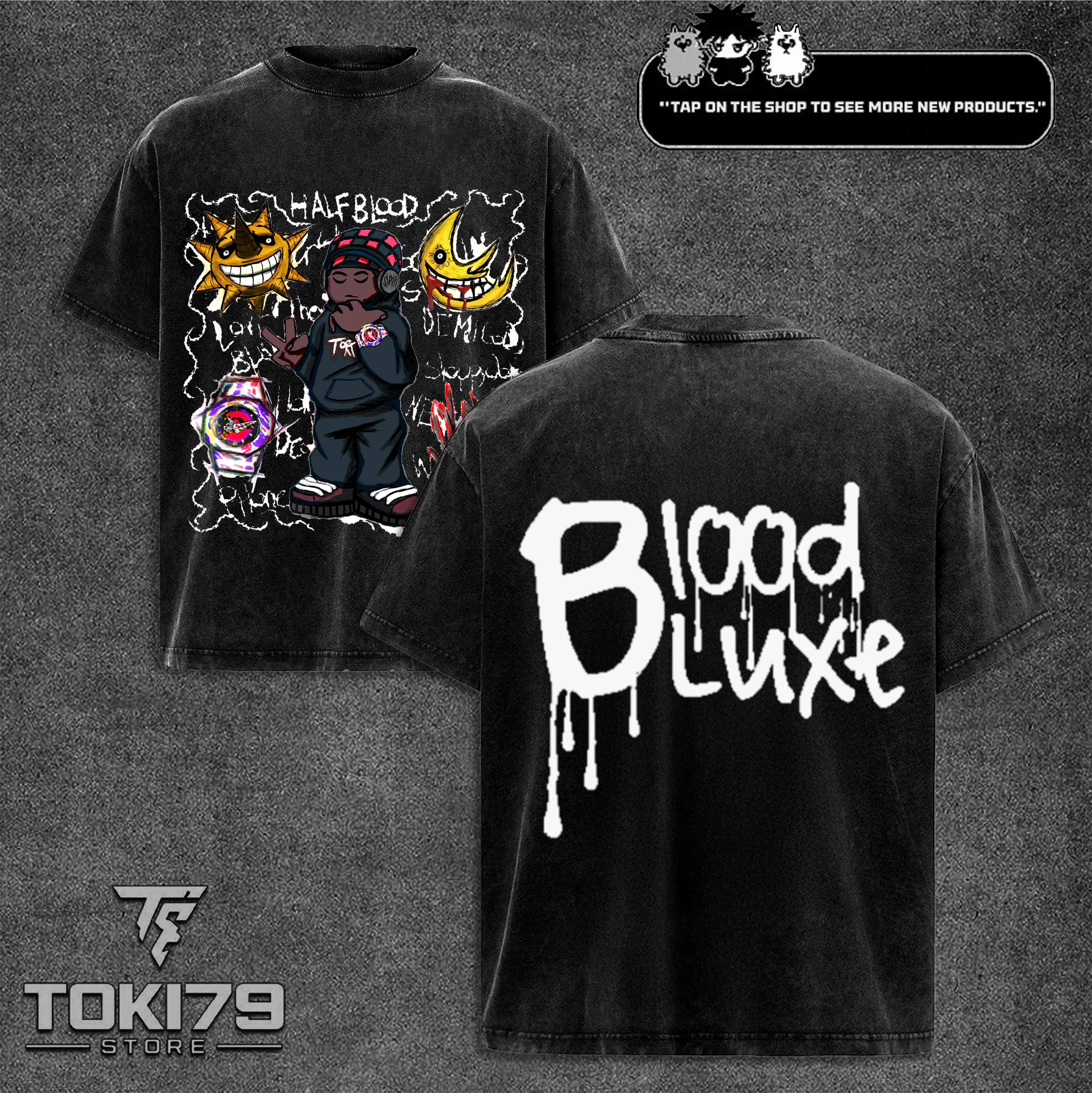 Half Blood BloodLuxe Slayr Fans Art T-Shirt, Rage Rap Graphic Tee, Gothic Cyber Aesthetic Streetwear Y2K Style, Washed Cotton Oversized Shirt, Gift for Fans