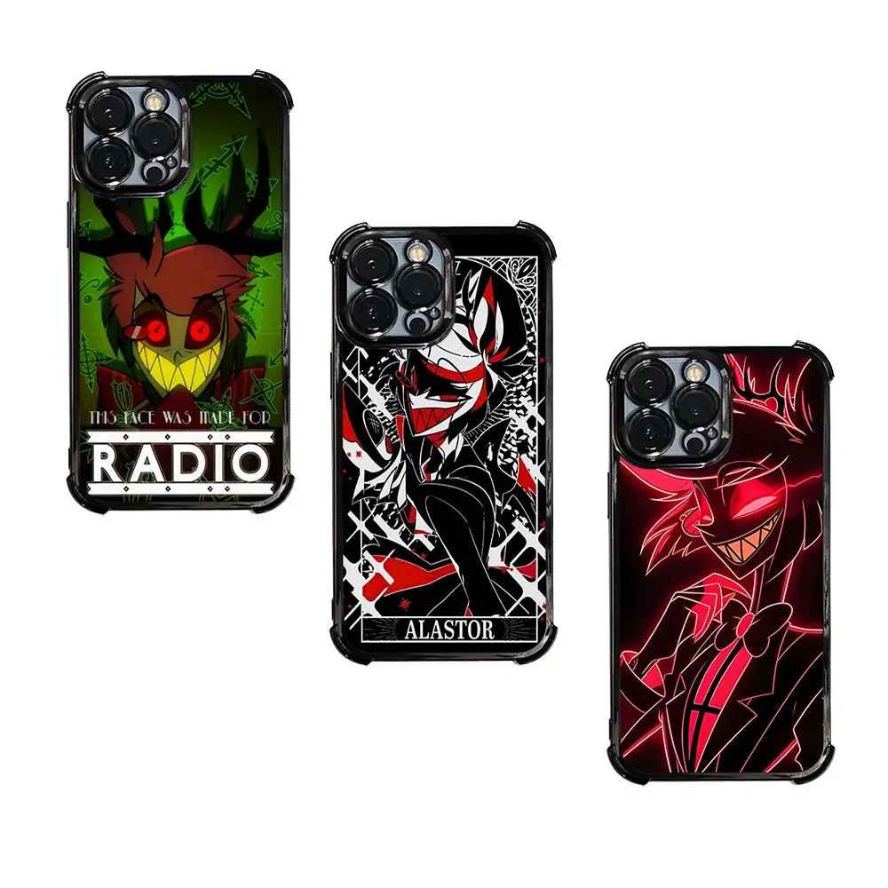 funny cartoon H-Hazbin H-Hotel A-Alastor phone case Compatible with iPhone 17/16/15/14/13/12/11/Pro/ProMax/Plus/17Air/Xsmax, for Samsung S25/S24/S23/S22/Plus/Ultra/Fe/S25 Edge, Four-corner airbag electroplated anti-drop soft Case, gift for Birthday