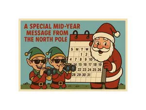 Mid-Year Reminder Postcard from Santa – He’s Still Watching!