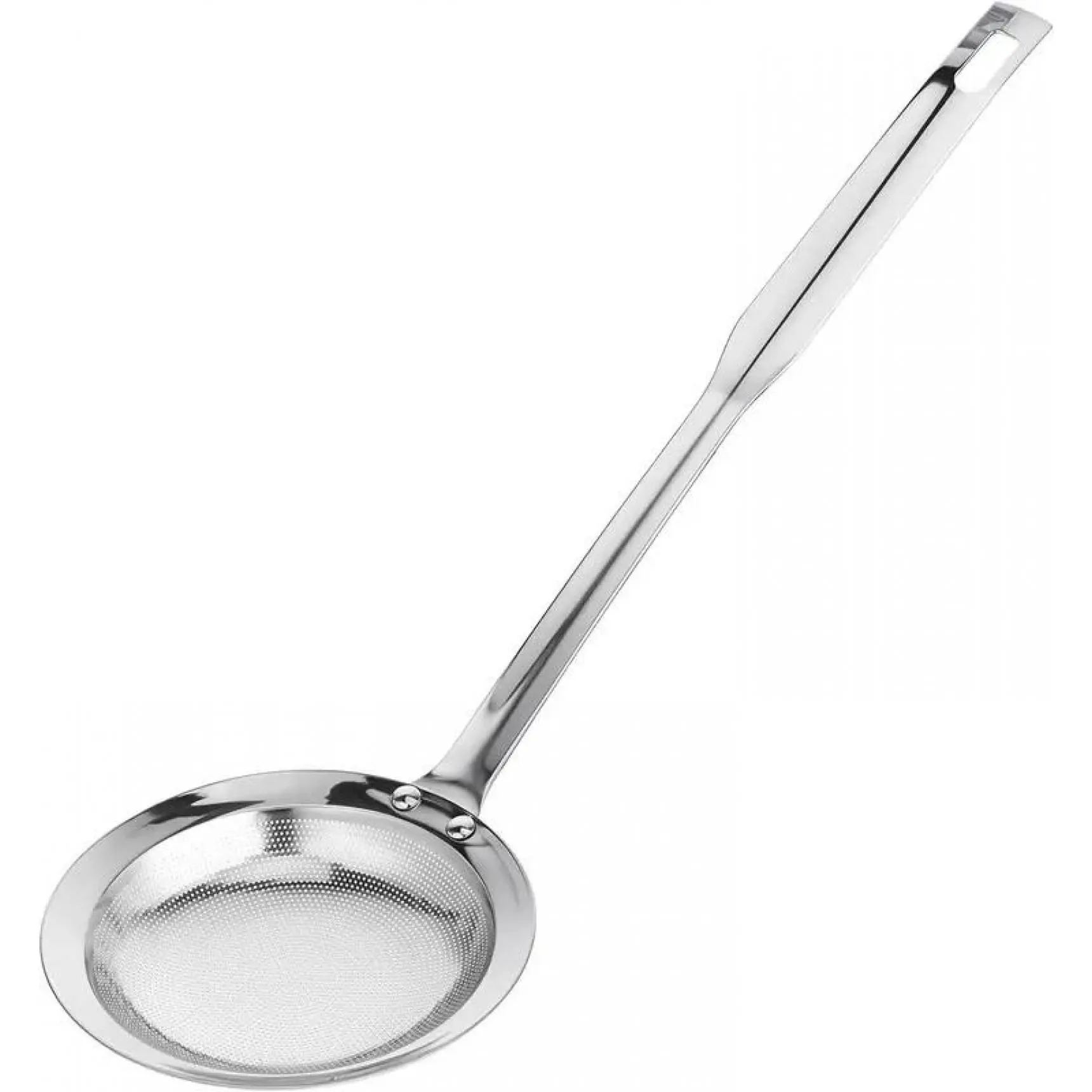 Stainless Steel Long Handle Fine Mesh Strainer - Extra-Large Kitchen Tool, Kitchen Utensils, Heat Resistant, Non-Slip, Easy to Clean, Dishwasher-Safe Fat Skimmer for Cooking, Deep Frying