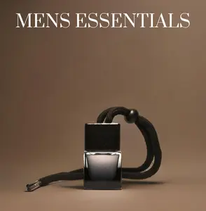 Men's Essentials 3 Pack Bundle - Clean Air Co - Black Ice, Mahogany Teakwood, and Leather -  Hanging Air Freshener - No Labels - For Cars and Trucks - Long Lasting