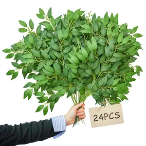24 Pc  Artificial Italian Ruscus Ficus Greenery Stems, 20.8 Inch Silk Green Leaves Faux Garland for Wedding Arch Flower Bouquet & Table Home Decor