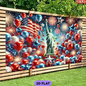 2D Flat Banner, 1pc Backdrop Banner Celebrating Patriotic Liberty, Featuring a Lively Theme for American Independence Day with Stars, Stripes, And Fireworks.This Polyester Fabric Wall Decoration Is Perfect for Living