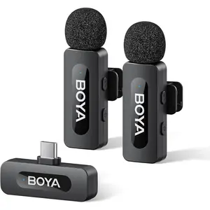 BOYA BY-V20 Wireless Microphones for iPhone 17/16/15 & Android/Laptop with USB-C Port, 328ft Range, 9H Battery Life, Noise Reduction Mini Mic Clip on Lapel Microphone Wireless for Video Recroding