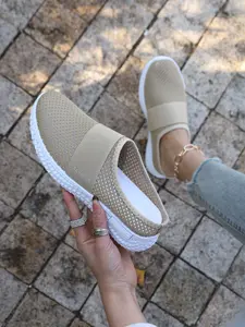 Women's Breathable Mesh Shoes, Elastic Strap, Anti-Slip Rubber Sole, Lightweight Comfort, All-Season Casual Footwear