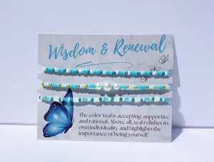 Color Therapy Beaded Bracelet Set: 3 Teal Bracelets symbolizing Wisdom and Renewal