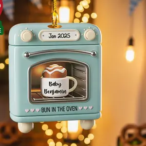 Bun In Oven Christmas Acrylic Ornament, 2D FLAT Expecting Baby, Mom To Be Christmas Ornament, Pregnancy Announcement Ornament, New Mom Gifts