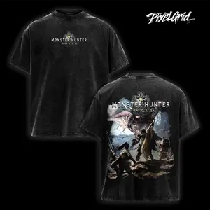 Monster Hunter World Rathalos Graphic Tee, Capcom Video Game Merch, Great Sword Hunter Vintage Washed, Oversized Heavyweight Cotton T-Shirt, MHW Streetwear, Gaming Fan Gift, Retro Action RPG Apparel