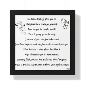 Bathroom Etiquette Poem Framed Horizontal Poster | Rhyming Poem Wall Art