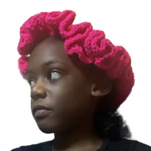 Crochet Ruffle Hat - Pink, Casual Style, Suitable for All Seasons