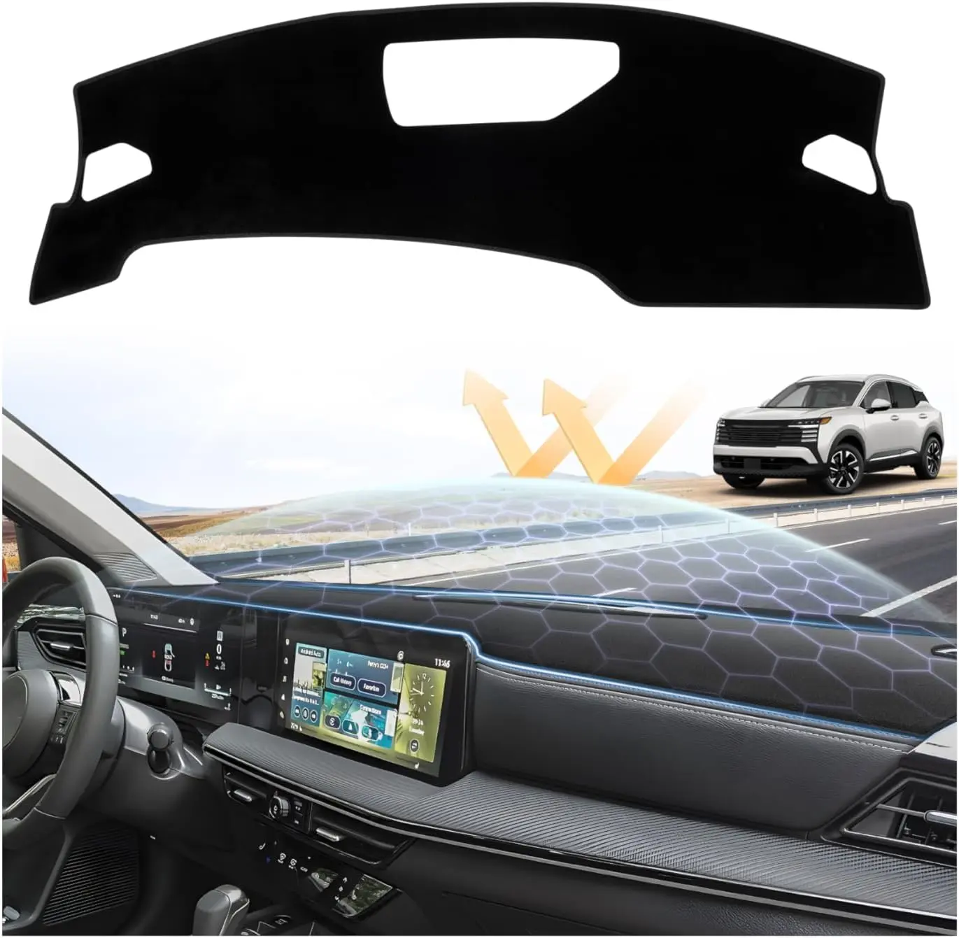 KUST Soft Suede-Polyester Dashboard Cover, Perfectly Fits 2025-2026 Nissan Kicks, Tool-Free Nonslip Mesh Car Accessory, UV Protection, Less Sun Glare, Glare-Free Driving, Safer Windscreen View, Preserves Pristine Condition