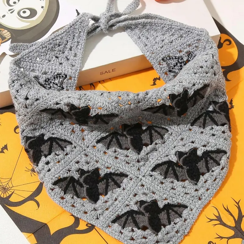 Bat Design Hollow Out Kerchief Bandana Hair Bandanas, Casual Simple Plain Color Kerchief for Women & Girls, Fashion Hair Accessories Costume for Party, Festive Holiday Daily Clothing Decor As Halloween Gift
