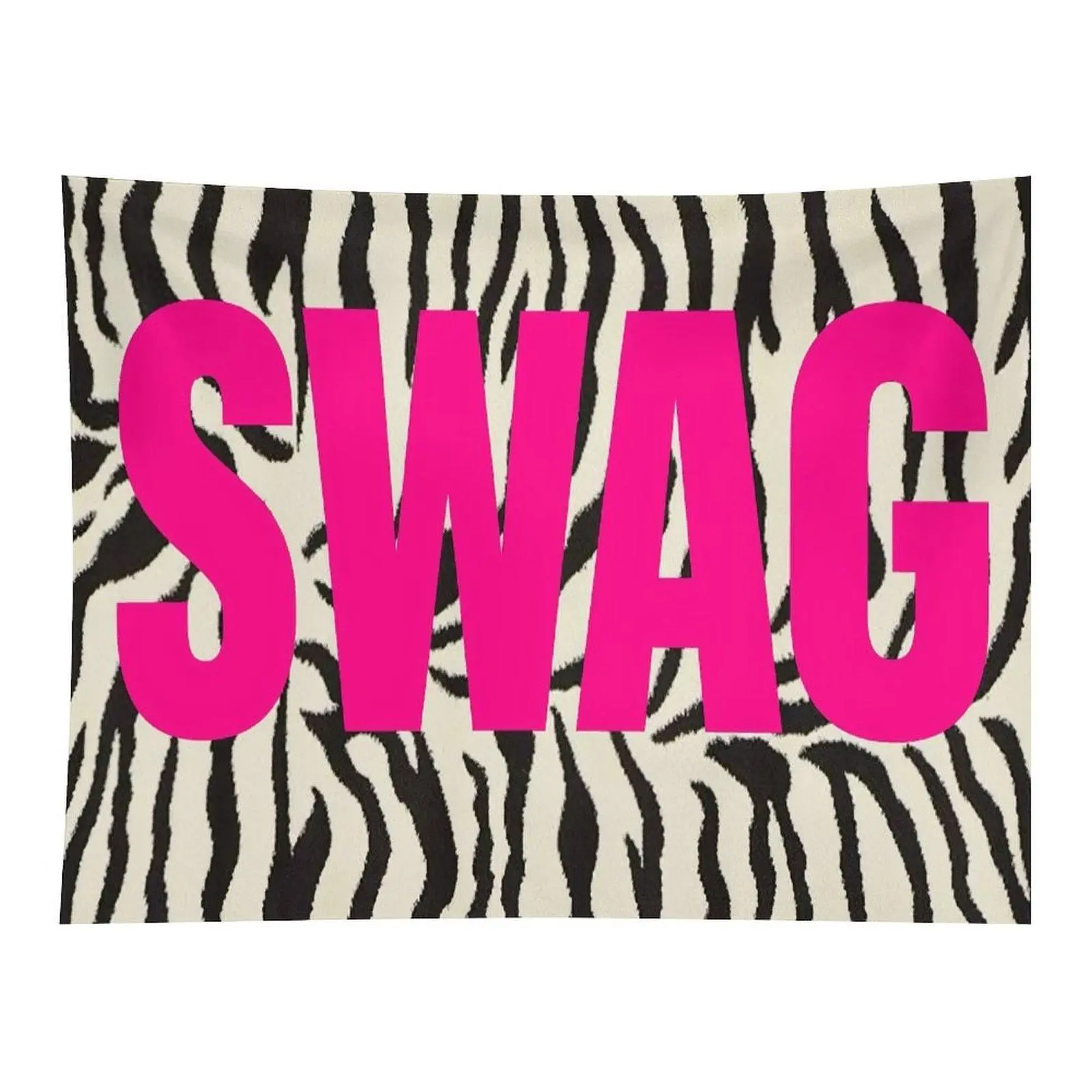 Zebra Strip Bold Pink SWAG Hot Pink Text Wall Tapestry Wall Hanging, Trendy Y2K Animal Print Cool Typography Decor for Teen Girls Aesthetic Bedroom Dorm Party Ornament