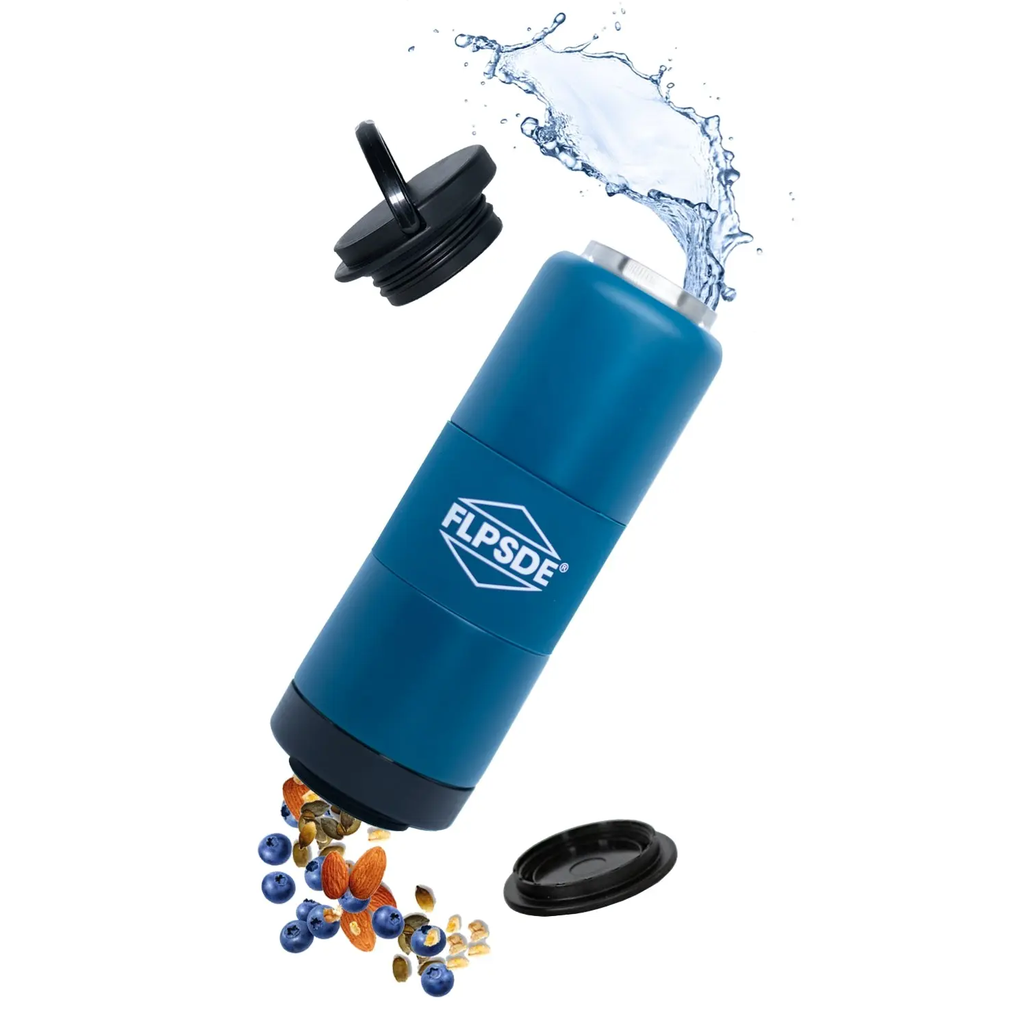 FLPSDE 27oz Vacuum-Insulated Stainless Steel Dual Chamber Water Flask - BPA-Free Plastic Low-Profile Leak-Proof Lid, 2-in-1 for Drinks and Snacks, Flasks, Double-Wall