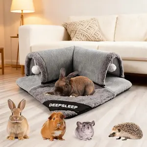 Large Rabbit Tunnel Bed and Hideout, Detachable Pad Small Pet House, Soft Tunnel for Rabbits, Guinea Pigs, Cats, Durable Structure