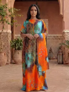 Lightweight Spring Summer Women's All over Print Long Robe and Shawl Set, Elegant Casual Beachwear with Coordinating Scarf, Beach Cover Up