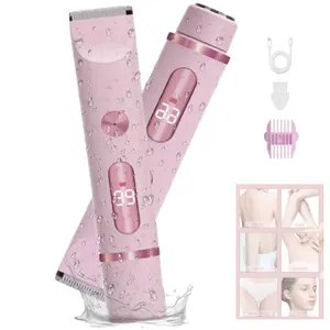 2-in-1 Women's Electric Shaver & Bikini Trimmer – IPX7 Waterproof for Face, Legs, Underarms – Wet/Dry Use – Cordless Hair Removal for Sensitive Skin