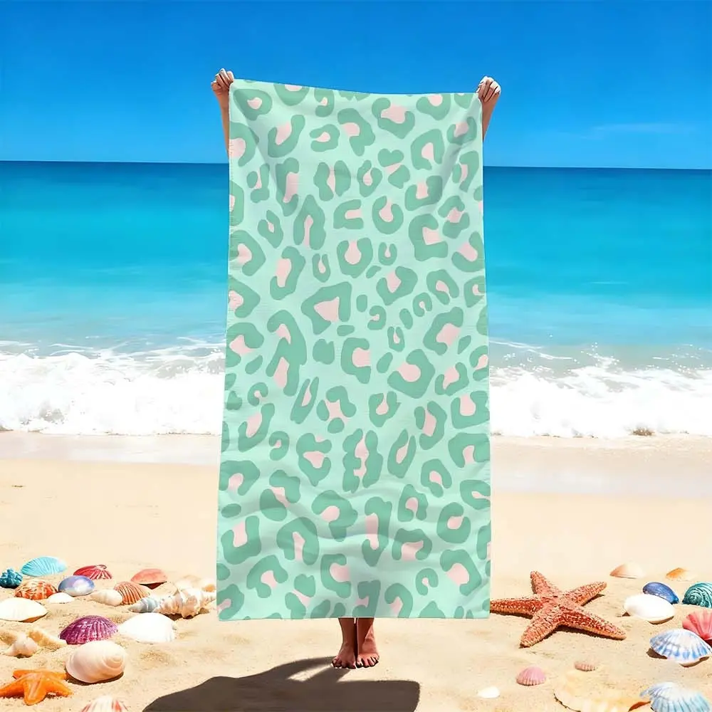 1 PC Mint Green Leopard Print Beach Towels, Multifunctional Towel, Multipurpose Towels - Swim and Sunbathing Essentials for Tropical Getaways Quick-drying, water-absorbent, lightweight, anti-sand-sticking, suitable for swimming pools, spas