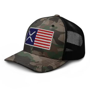 RIVEMUG NX3 Camo XRP USA Flag Logo Embroidered Curved Bill Camouflage Trucker Hat Low Crown Adjustable Ripple Crypto Cap