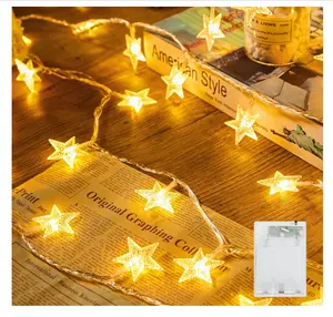 Star String Lights Battery Operated - 17 ft 50 LED Star Fairy String Lights with Timer, Waterproof for Indoor Bedroom Tent Loft Bed Patio Party Wedding Ramadan Decorations, Warm White