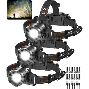 3Pack Rechargeable Headlamps  Adults, 3000 Super Bright Head Lamps LED Rechargeable, 4Mode Head Lights  Forehead Hard Hat, Adjustable Focus 90 ° Headlight, Waterproof LED Headlamp Camping