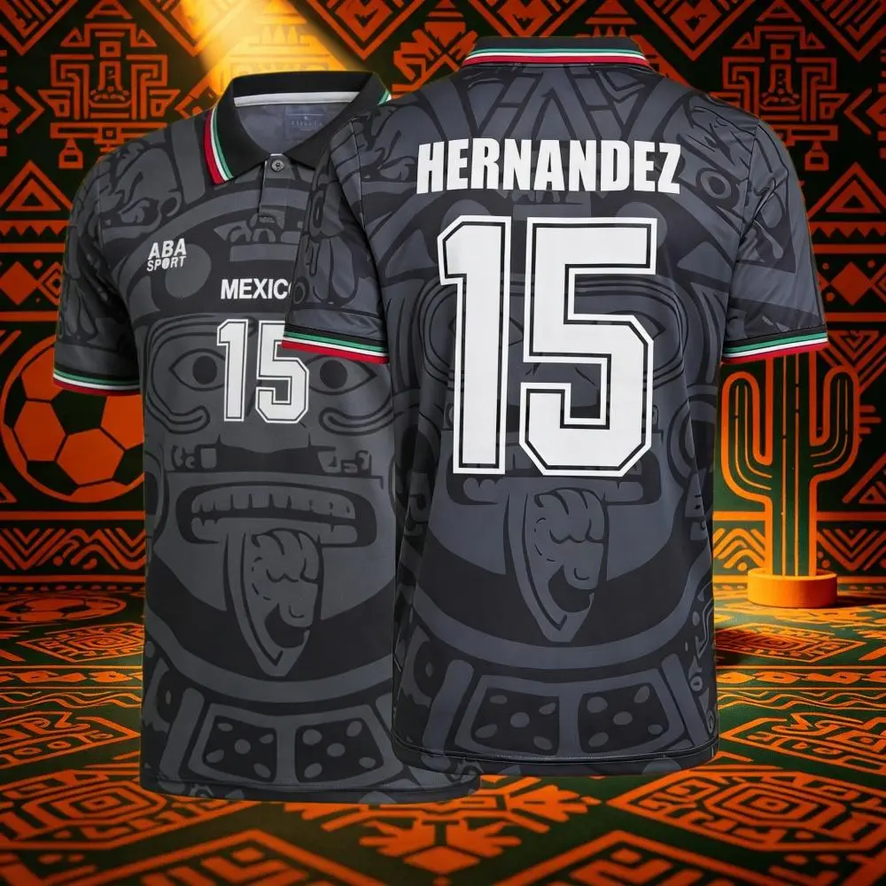 15# Luis Hernández 1998 Mexico National Team Third Kit Black Short Sleeve Retro Soccer Jersey Breathable