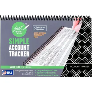 The Superior Register - Simple Account Tracker - Big Checkbook Register & Financial Ledger - Debit Card Register - Bank Register - 1 Pack, Black, Wide Edition