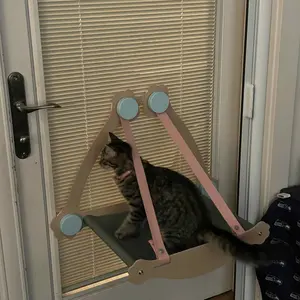 [ON SALE] Cat Window Perch Cat Hammock Window Seat for Indoor Cats, Adjustable Steady Space Saving Cat Bed Providing Sunbath, Holds up to 50lbs (Grey)