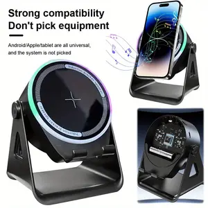 3-In-1 Bluetooth-compatible Speaker & Phone Stand with RGB Mood Light, Hi-Fi Stereo Sound, Sleek Charging for Home Entertainment