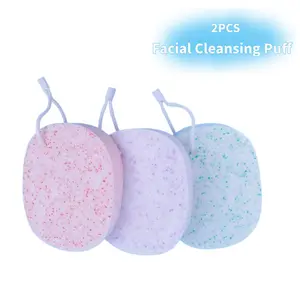 2 Reusable Face Cleansing Sponges, Gentle Exfoliation, Makeup Remover, Absorbent, Dual-Use Bath & Dry, with Lanyard, Essential Skincare Tool