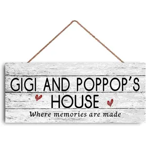 12x6 inch New Sign Gigi and POPPOP'S House Sign, Where Memories are Made, Distressed Style, Gift for Grandparents, Indoor Outdoor Sign