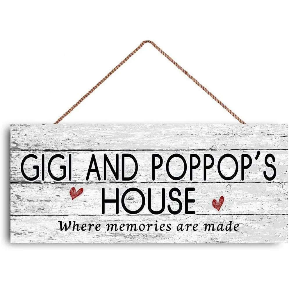 12x6 inch New Sign Gigi and POPPOP'S House Sign, Where Memories are Made, Distressed Style, Gift for Grandparents, Indoor Outdoor Sign