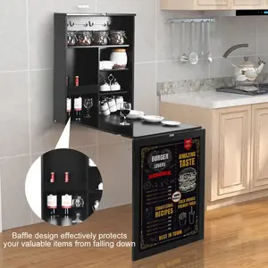 Wall Mounted Table Fold Out Convertible Desk with A Blackboard/Chalkboard Black