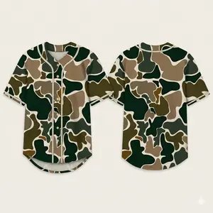 Vintage Camo Baseball Jersey, Casual Bottomland Mossy Oak Camouflage Button-Up Shirt, Short Sleeve Casual Streetwear, Full Size S-5XL For Men and Women, Gifts